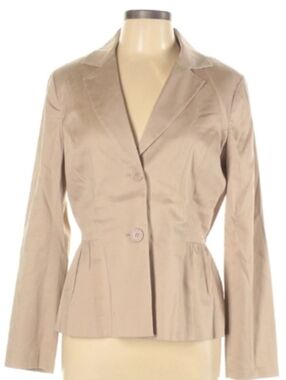 Spiegel Hourglass Blazer Tan Beige Smooth Cotton Twill Stretch Peplum Jacket 10